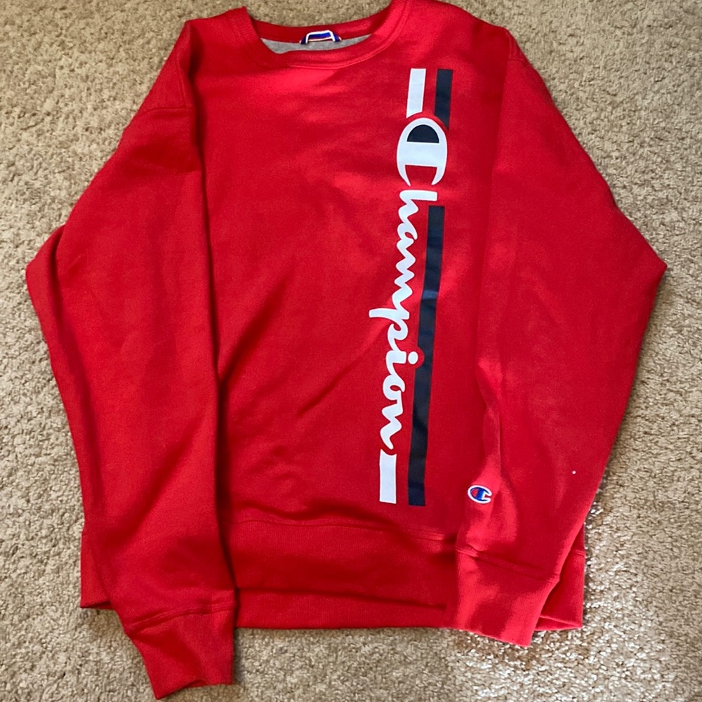 mens size large red champion crew neck
